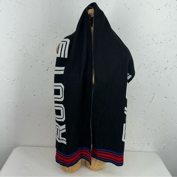 ROOTS Canada 1973 Black Blue Red White Scarf 11 x 67” - Picture 2 of 11